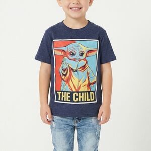 Star Wars The Child Baby Yoda Boys Graphic T-Shirt XS 4/5 Navy Blue